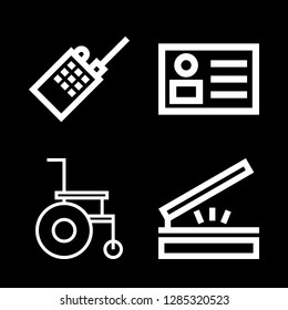 4 mobility icons with ecommerce user profile and walkie talkie in this set