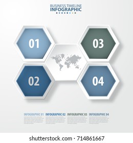 4 modern and clean hexagon design elements Business Infographics, strategy, timeline, design template blue grey color tone graphic illustration. Vector eps10.