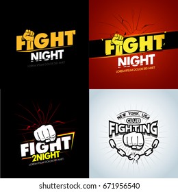 4 Modern professional fighting poster templates logo design with fist. Isolated vector illustrations.
