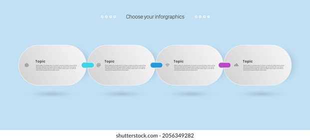 4 Diseños Infográficos Vectoriales Modernos con iconos y opciones o pasos e Infografías para el concepto de negocio y Se puede usar para presentaciones banner, diseño de flujo de trabajo, vector de diagrama de procesos, ilustración