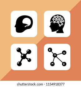 4 molecule icons in vector set. atom and brain illustration for web and graphic design