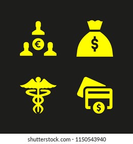 4 money icons in vector set. caduceus, cash, euro and credit card illustration for web and graphic design