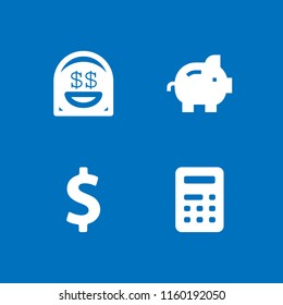 4 money icons in vector set. rich, dollar symbol, coin and calculator illustration for web and graphic design