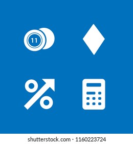 4 money icons in vector set. interest, diamond, casino chip with number and calculator illustration for web and graphic design