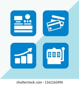 4 money icons in vector set. credit cards payment, slot machine, cashier and chart illustration for web and graphic design