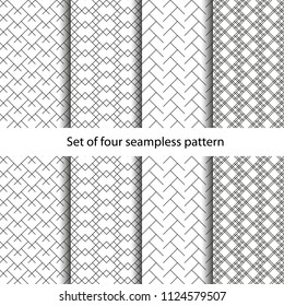 4 monochrome seamless patterns for universal background. Black and white colors. Endless texture can be used for wallpaper, pattern fill, web page background. Vector illustration for web design.
