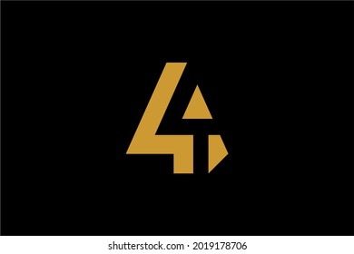 4 monograma en el vector de diseño del logotipo triangular. Cuatro símbolos de logotipo de iconos.