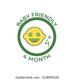 4 months baby, baby friendly label icon in color icon, isolated on white background 