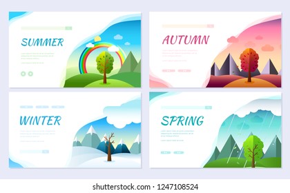 4 Months of the Year. Weather year  brochure card set. Seasons template of flyear, web banner, ui header, enter site. Layout invintation modern slider 