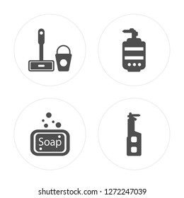 4 Mop cleanin, Sponge Soap Cleaner modern icons on round shapes, vector illustration, eps10, trendy icon set.
