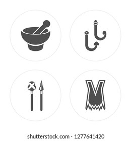 4 Mortar, Weapon, Hook, Clothes modern icons on round shapes, vector illustration, eps10, trendy icon set.