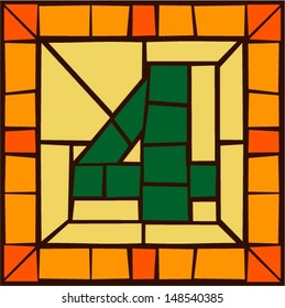  4- Mosaic numbers, stained glass windows with frame or tile design, vector illustration
