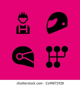 4 motorcycle icons in vector set. helmet and gear illustration for web and graphic design
