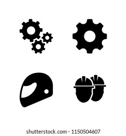 4 motorcycle icons in vector set. gear and helmet illustration for web and graphic design