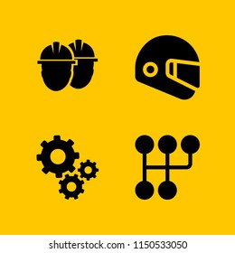 4 motorcycle icons in vector set. gear and helmet illustration for web and graphic design