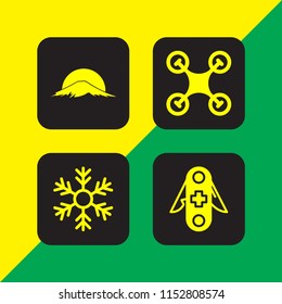 4 mountain icons in vector set. drone, snow, switzerland and japan illustration for web and graphic design