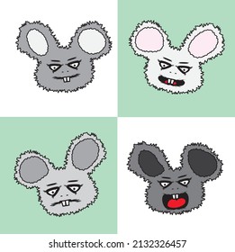 4 mouse faces on green and white background