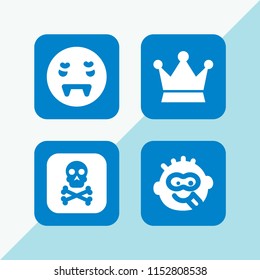 4 mouth icons in vector set. crown, goofy, skull and vampire illustration for web and graphic design