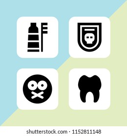 4 mouth icons in vector set. secret, toothbrush, skull and tooth illustration for web and graphic design