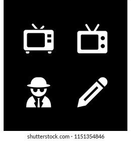 4 movie icons in vector set. television, edit, spy and tv illustration for web and graphic design