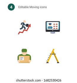 4 bewegliche flache Symbole einzeln auf . Symbole mit Laufbahnwachstum, Free Shipping, Delivery Service, Stepladder Icons.