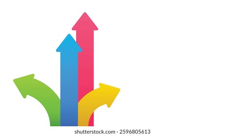 4 multicolor arrows pointing up going to the different direction represent profit, progress and Success in a Different Way 