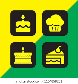 4 multicolored icons in vector set. cake and birthday illustration for web and graphic design