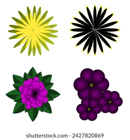 4 Multiple flowers isolated on white background vector illustration. 