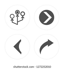 4 Multiply, Left arrow, Right Next modern icons on round shapes, vector illustration, eps10, trendy icon set.