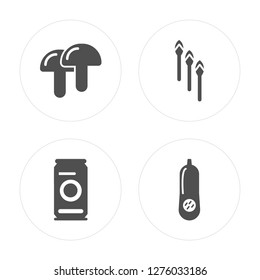 4 Mushroom, Beer can, Asparagus, Butternut squash modern icons on round shapes, vector illustration, eps10, trendy icon set.