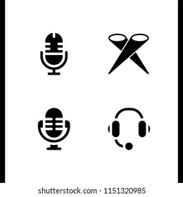 4 music icons in vector set. microphone, stage, headphones and radio illustration for web and graphic design