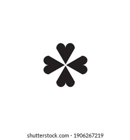 4 mutual triangular hearts. Vector drawing.