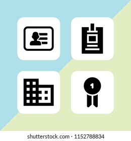 4 name icons in vector set. id card, domain, badge and business card of a man with contact info illustration for web and graphic design