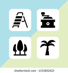 4 natural icons in vector set. park, farming and gardening, grinder and island illustration for web and graphic design
