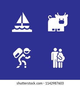 4 nature icon set with family, hiking and bull vector illustration for graphic design and web