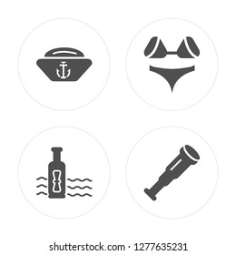 4 Navy Hat, Message In a Bottle, Lady Swimwear, Antique Telescope modern icons on round shapes, vector illustration, eps10, trendy icon set.