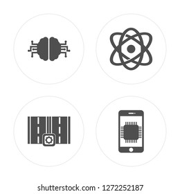 4 Network, Motorway, Science, Smartphone modern icons on round shapes, vector illustration, eps10, trendy icon set.