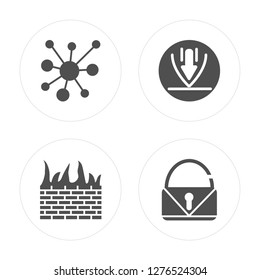 4 Networking, Firewall, Download, Unlock modern icons on round shapes, vector illustration, eps10, trendy icon set.