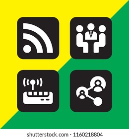4 networking icons in vector set. blog, link, meeting and wifi illustration for web and graphic design