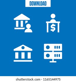 4 networking vector icon set with server, bank and banking icons for mobile and web
