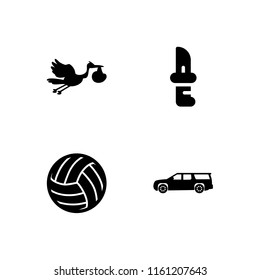 4 new icons in vector set. ball, knife, suv and birth illustration for web and graphic design