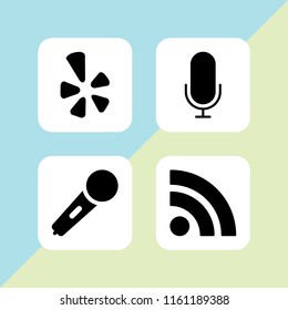 4 news icons in vector set. yelp, karaoke microphone icon, microphone and rss illustration for web and graphic design