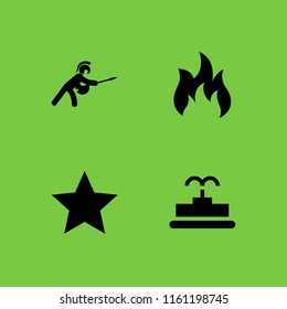 4 night icons in vector set. war, flame, fountain and star illustration for web and graphic design