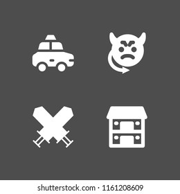 4 night icons in vector set. warrior, hostel, evil and taxi illustration for web and graphic design