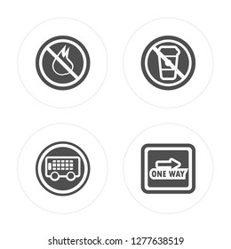 4 No fire, Bus, drinks, One way modern icons on round shapes, vector illustration, eps10, trendy icon set.