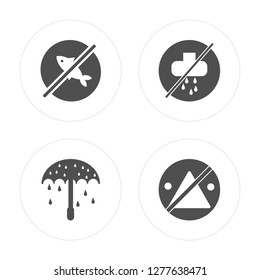 4 No fishing, Protection, shower, bleaching modern icons on round shapes, vector illustration, eps10, trendy icon set.