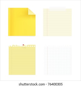 4 Note Papers, Isolated On White Background, Vector Illustration