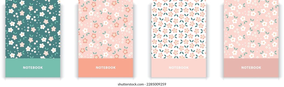 4 notebook covers. Diaries vector flower botanical covers. Scrapbooks cover