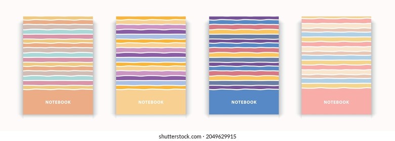 4 Notebook diary cover bright vivid hand-drawn colourful stripes in orange yellow blue pink colours. striped repeat seamless pattern.