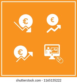 4 notes vector icon set with euro and online class icons for mobile and web